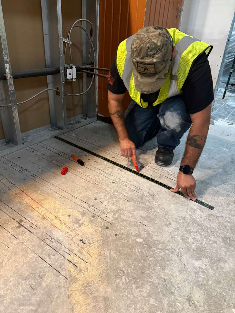 GPR scanning and marking on concrete floor for safe coring